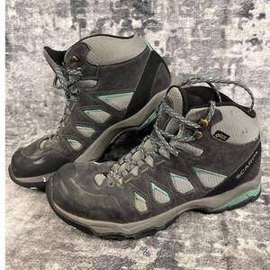 Scarpa Moraine Mid GTX Hiking Boots Womens 8.5 Grey Teal Waterproof Vibram Trail